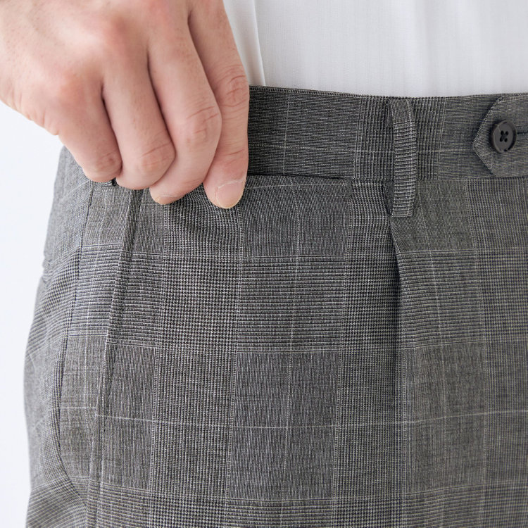 シルバーライン 【CLASSICO TAPERED】【春夏】1タックテーパードパンツ/グレー×チェック/ウエストムーブ/ウォッシャブル/4S SUSTAINABILITY&ECOLOGY FABRIC/※裾上げ済仕様 グレー中間