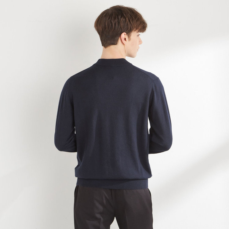 スーツセレクト 【RBC】【秋冬】ウールモックネックニットセーター/ネイビー/ZEGNA BARUFFA/マシンウォッシャブル 紺中間