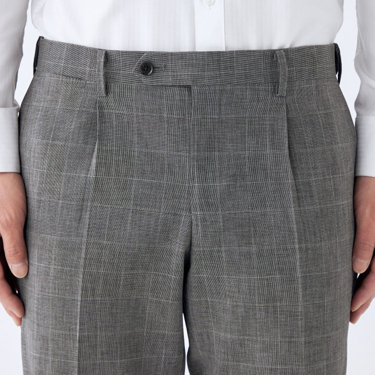 シルバーライン 【CLASSICO TAPERED】【春夏】1タックテーパードパンツ/グレー×チェック/ウエストムーブ/ウォッシャブル/4S SUSTAINABILITY&ECOLOGY FABRIC/※裾上げ済仕様 グレー中間