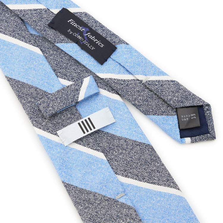 シルバーライン 【SILVER LINE】コットンシルクストライプネクタイ 8.5cm幅/ネイビー×ブルー/Finest fabrics by COMO ITALY その他