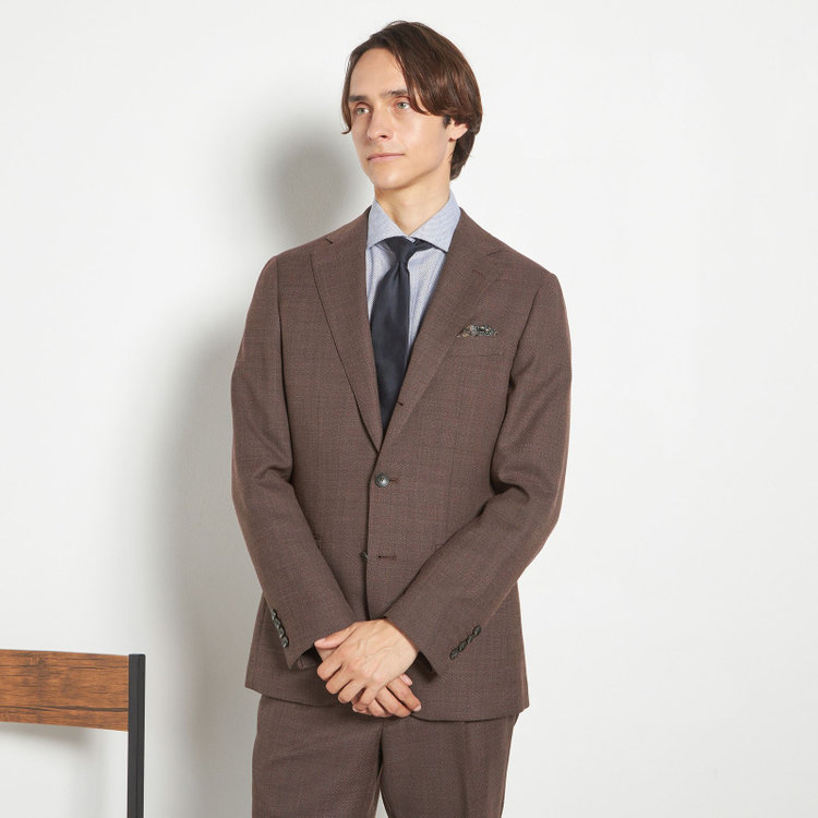 シルバーライン 【CLASSICO TAPERED】【春夏】3釦段返りシングルスーツ 2タック/ブラウン/NEW ZEALAND WOOL MIX/裾直し必要 赤濃色