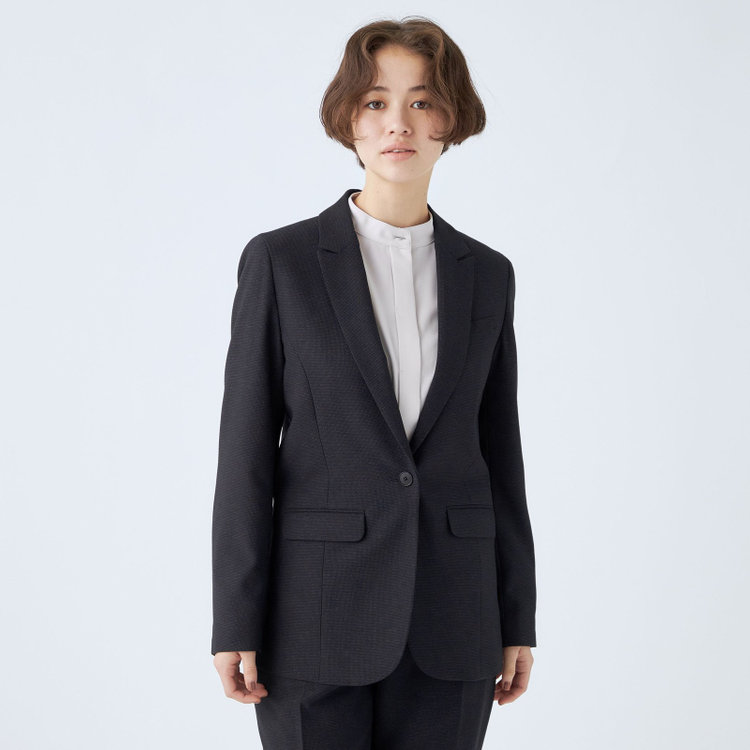 シルバーライン 【SL】【秋冬】1釦シングルパンツスーツ/ネイビー×ドビー/パンツウエストシャーリング/ウォッシャブル/※パンツ裾上げ済仕様 紺濃色