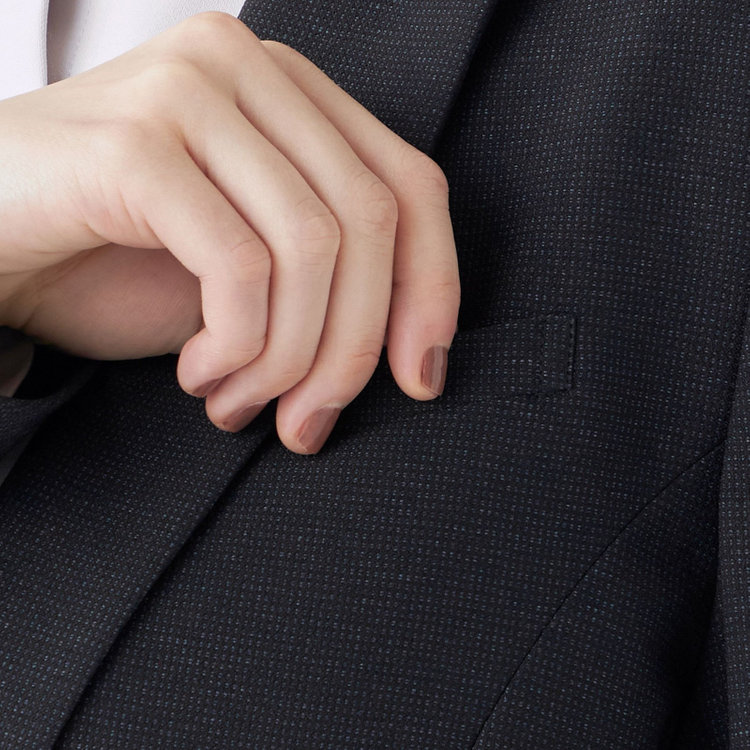 シルバーライン 【SL】【秋冬】1釦シングルパンツスーツ/ネイビー×ドビー/パンツウエストシャーリング/ウォッシャブル/※パンツ裾上げ済仕様 紺濃色