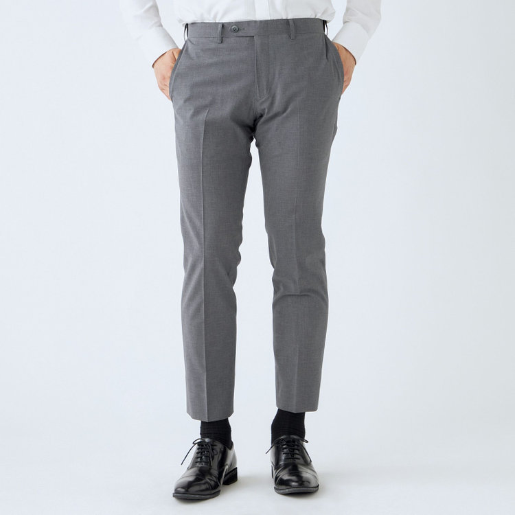 ブラックライン 【SLIM TAPERED】【春夏】0タックテーパードパンツ/ライトグレー/ウエストムーブ/ウォッシャブル/4S SUSTAINABILITY&ECOLOGY FABRIC/※裾上げ済み仕様 グレー淡色