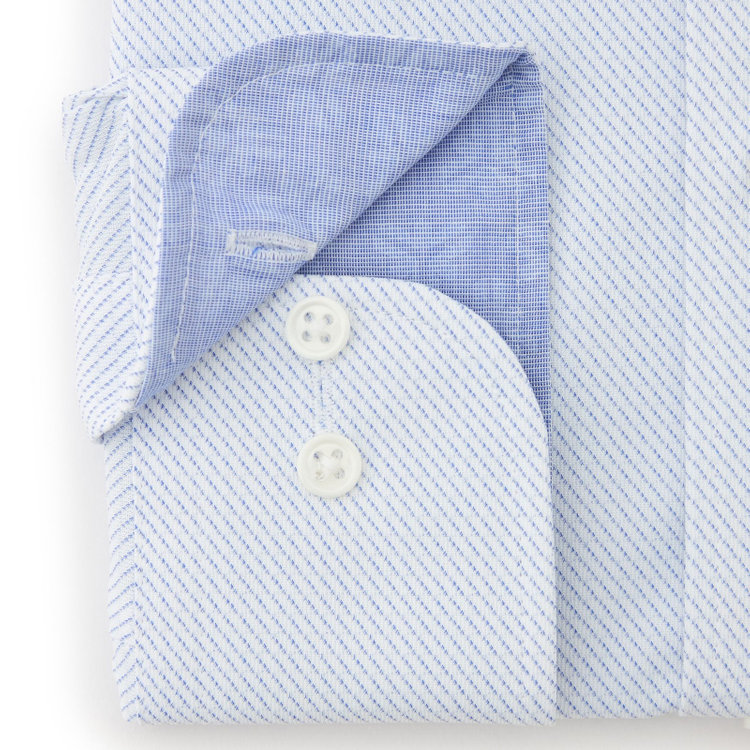 ブラックライン 【発送在庫あり】【BLACK LINE】ボタンダウンワイシャツ/ホワイト×ブルーツイル/襟袖裏別布/「氷撃」冷感PRINT「4S」スーパーノンアイロン・ストレッチ 青中間