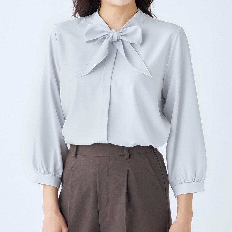 シルバーライン 【SILVER LINE/7分袖】配色メロウボウタイプルオーバー/グレー/「ウォッシャブル可能」「2WAYストレッチ」「防シワ」「UV加工」「接触冷感」 グレー淡色