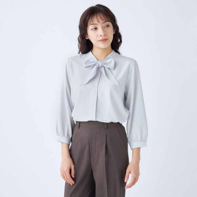 シルバーライン 【SILVER LINE/7分袖】配色メロウボウタイプルオーバー/グレー/「ウォッシャブル可能」「2WAYストレッチ」「防シワ」「UV加工」「接触冷感」 グレー淡色