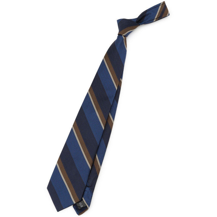 シルバーライン 【発送在庫あり】【SL】コットンシルクストライプネクタイ 8.5cm幅/ネイビー×ブラウン/ITALIAN FABRICS その他