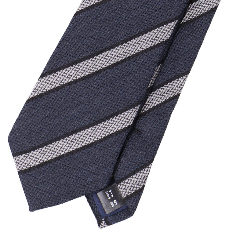 ブラックライン 【発送在庫あり】【BLACK LINE】ウールシルクストライプネクタイ 7.5cm幅/ネイビー×グレー/Finest fabrics by COMO ITALY その他