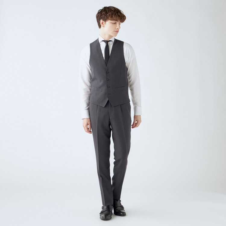 シルバーライン 【CLASSICO TAPERED】【秋冬】2釦シングルスリーピーススーツ 1タックテーパードパンツ/グレー/ウエストムーブ/4S SUSTAINABILITY&ECOLOGY FABRIC/※パンツ裾上げ済仕様 グレー中間