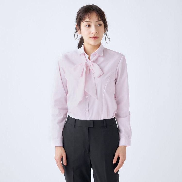 ソノタ 【SUIT SELECT×Samantha Thavasa】【長袖】リボン&フリル取り外しスキッパー/ピンク×ドビーストライプ 赤淡色