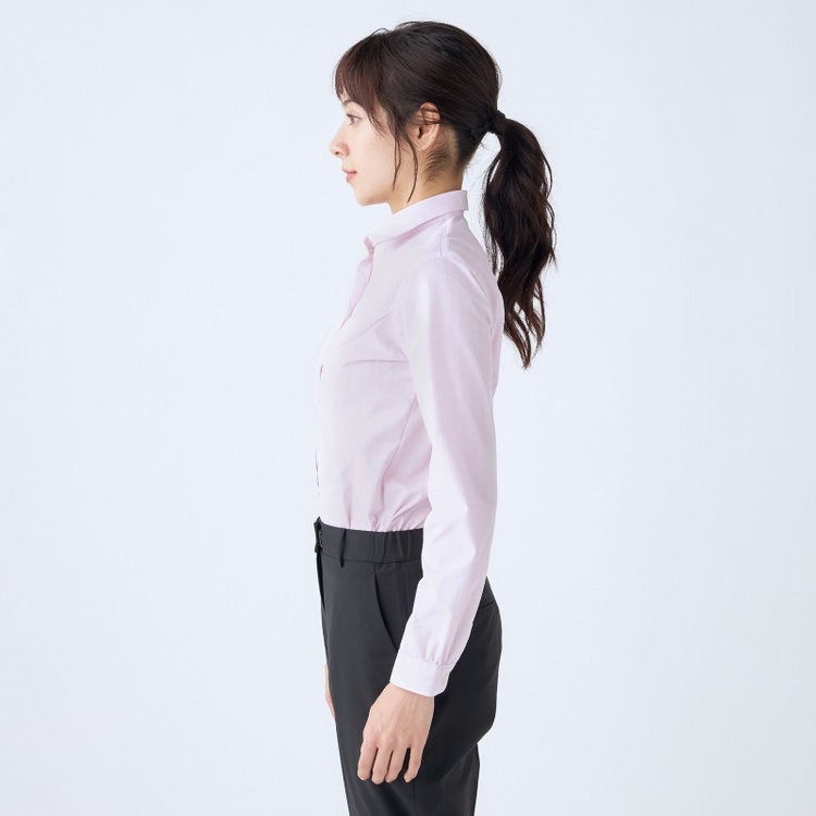 ソノタ 【SUIT SELECT×Samantha Thavasa】【長袖】リボン&フリル取り外しスキッパー/ピンク×ドビーストライプ 赤淡色