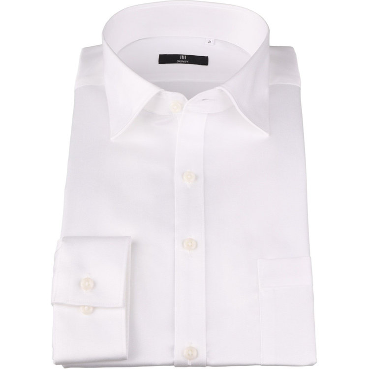 SUIT SELECT　アウトレット 【WEB限定/OUTLET/汚れ・変色・キズ等有】【SKINNY】【形態安定】ワイドカラードレスワイシャツ/ホワイト×ソリッド/ストレッチ 白