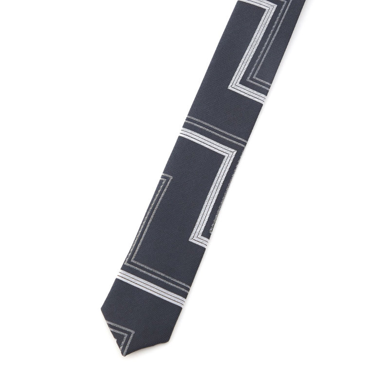 ブラックライン 【BLACK LINE】シルクブレンド幾何学柄ネクタイ 7.5cm幅/グレー その他