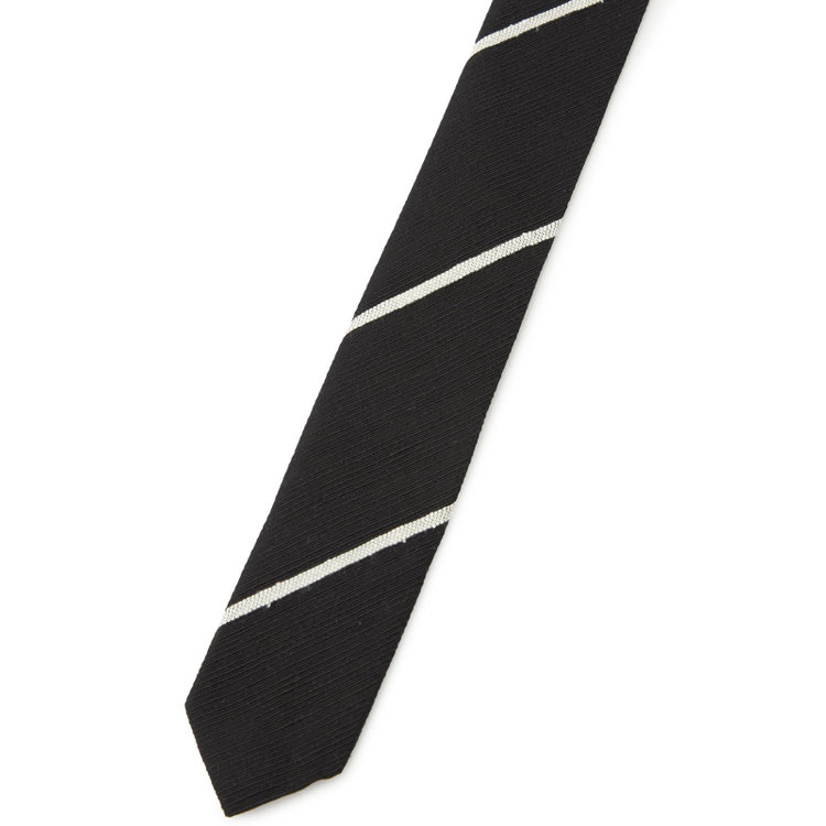 シルバーライン 【BLACK LINE】シルクストライプネクタイ 7.5cm幅/ブラック×ホワイト/JAPAN MADE その他