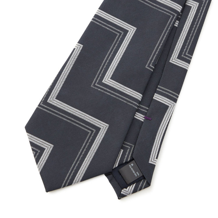 ブラックライン 【BLACK LINE】シルクブレンド幾何学柄ネクタイ 7.5cm幅/グレー その他