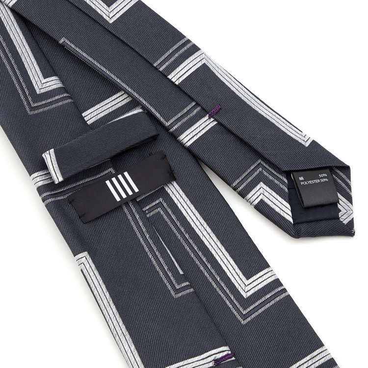 ブラックライン 【BLACK LINE】シルクブレンド幾何学柄ネクタイ 7.5cm幅/グレー その他