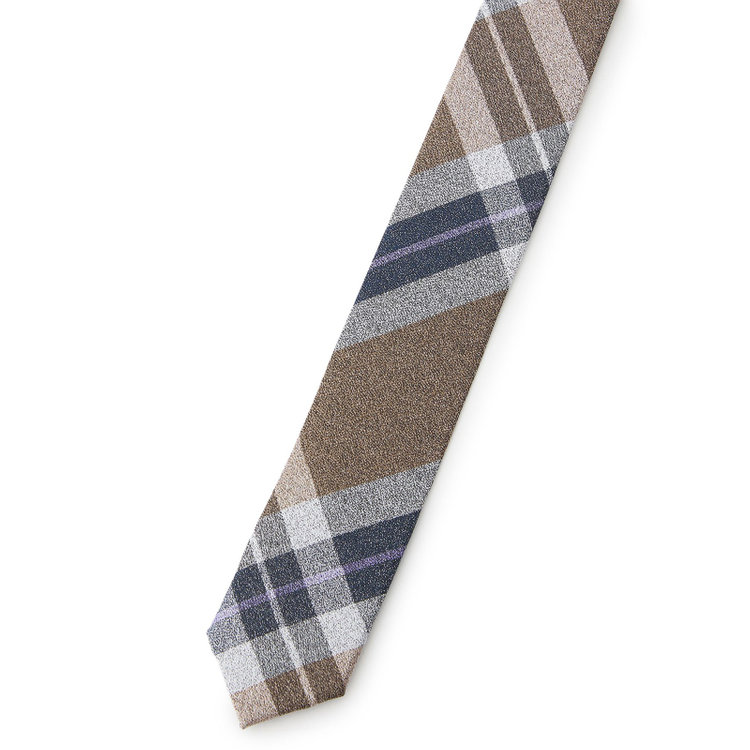 シルバーライン 【SILVER LINE】シルクチェックネクタイ 8.0cm幅/ブラウン×ネイビー×グレー その他