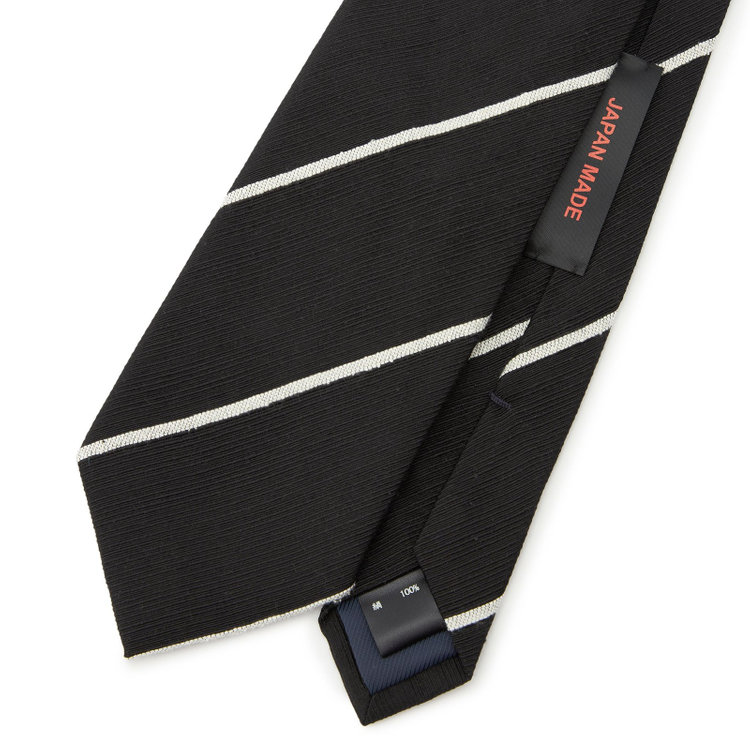 シルバーライン 【BLACK LINE】シルクストライプネクタイ 7.5cm幅/ブラック×ホワイト/JAPAN MADE その他
