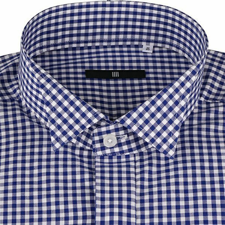 ブラックライン 【BLACK LINE】ウイングカラードレスワイシャツ/ブルー＆ホワイト×チェック+ダブルカフス(ゴムカフス付) 青中間