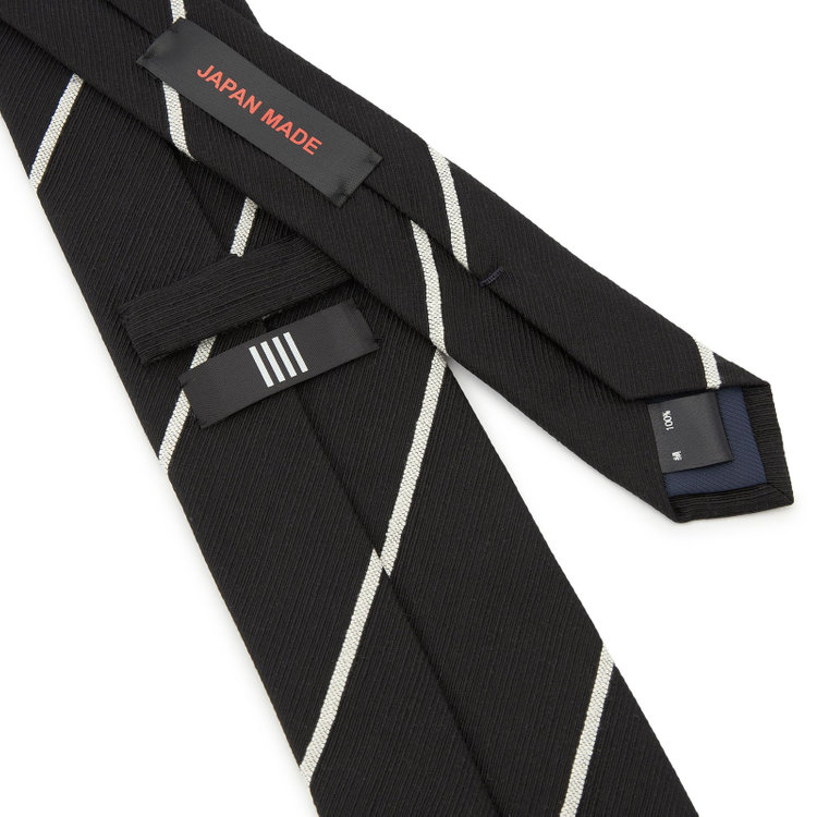 シルバーライン 【BLACK LINE】シルクストライプネクタイ 7.5cm幅/ブラック×ホワイト/JAPAN MADE その他