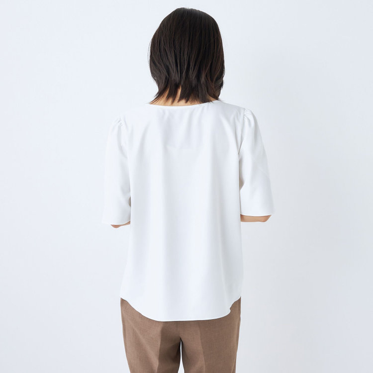 SUIT SELECT　アウトレット 【WEB限定/OUTLET/汚れ・キズ等有】【SILVER LINE/5分袖】フラワースリーブプルオーバー/ホワイト 白