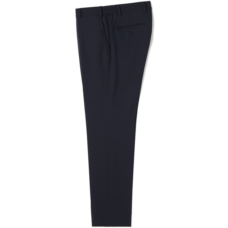 ブラックライン 【SLIM TAPERED】【年間】2釦シングルスリーピーススーツ 0タック/ネイビー×ヘリンボーン /ウエストシャーリング/4S TAKE OUT SUITS /リバーシブルベスト（グレー）/※パンツ裾上げ済仕様 紺中間