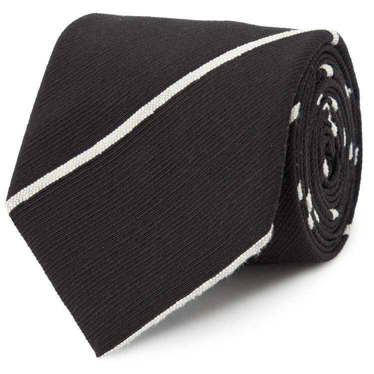 シルバーライン 【BLACK LINE】シルクストライプネクタイ 7.5cm幅/ブラック×ホワイト/JAPAN MADE その他