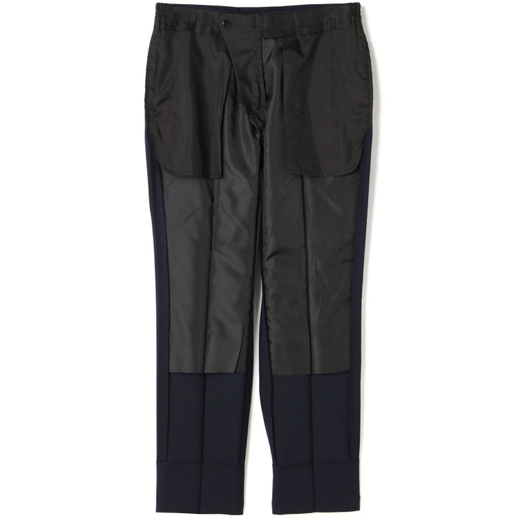 ブラックライン 【SLIM TAPERED】【年間】2釦シングルスリーピーススーツ 0タック/ネイビー×ヘリンボーン /ウエストシャーリング/4S TAKE OUT SUITS /リバーシブルベスト（グレー）/※パンツ裾上げ済仕様 紺中間