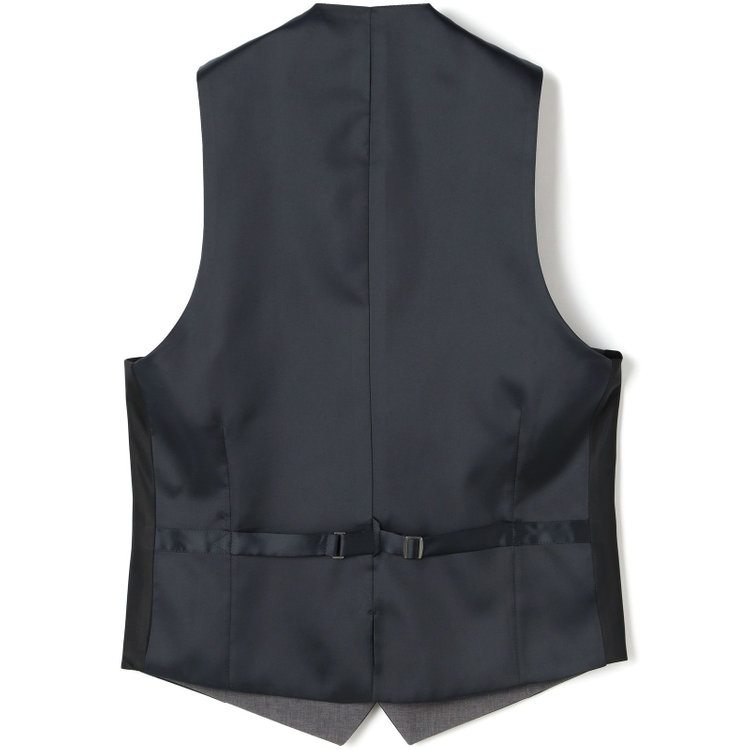 ブラックライン 【SLIM TAPERED】【年間】2釦シングルスリーピーススーツ 0タック/ネイビー×ヘリンボーン /ウエストシャーリング/4S TAKE OUT SUITS /リバーシブルベスト（グレー）/※パンツ裾上げ済仕様 紺中間