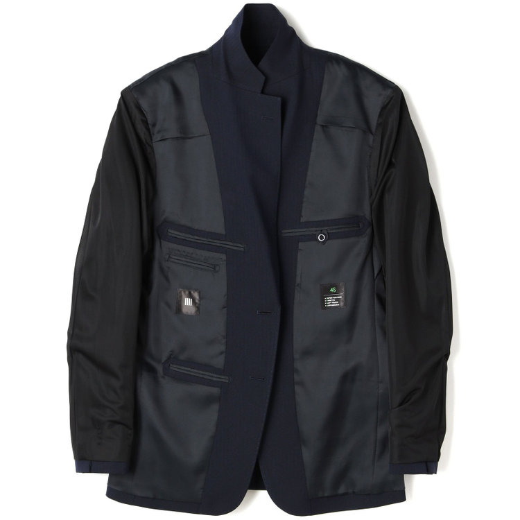 ブラックライン 【SLIM TAPERED】【年間】2釦シングルスリーピーススーツ 0タック/ネイビー×ヘリンボーン /ウエストシャーリング/4S TAKE OUT SUITS /リバーシブルベスト（グレー）/※パンツ裾上げ済仕様 紺中間