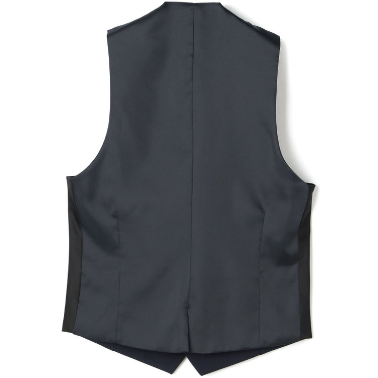 ブラックライン 【SLIM TAPERED】【年間】2釦シングルスリーピーススーツ 0タック/ネイビー×ヘリンボーン /ウエストシャーリング/4S TAKE OUT SUITS /リバーシブルベスト（グレー）/※パンツ裾上げ済仕様 紺中間