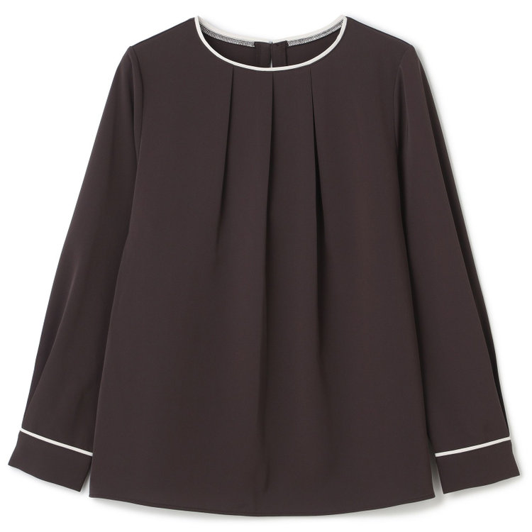 シルバーライン 【SL/長袖】ランダムタックプルオーバー/ダークブラウン+ホワイト/「ウォッシャブル」「ストレッチ」「防シワ」「UV加工」「静電気防止」 茶中間