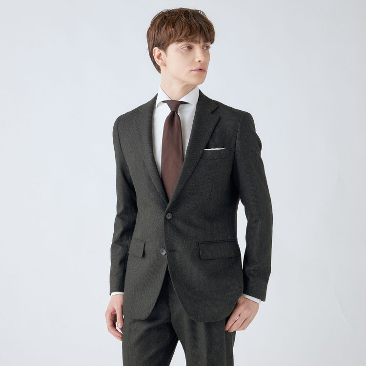 シルバーライン 【CLASSICO TAPERED】【秋冬】2釦シングルスーツ 1タック/カーキ/RE:NEWOOL/※裾上げ必要 黄淡色