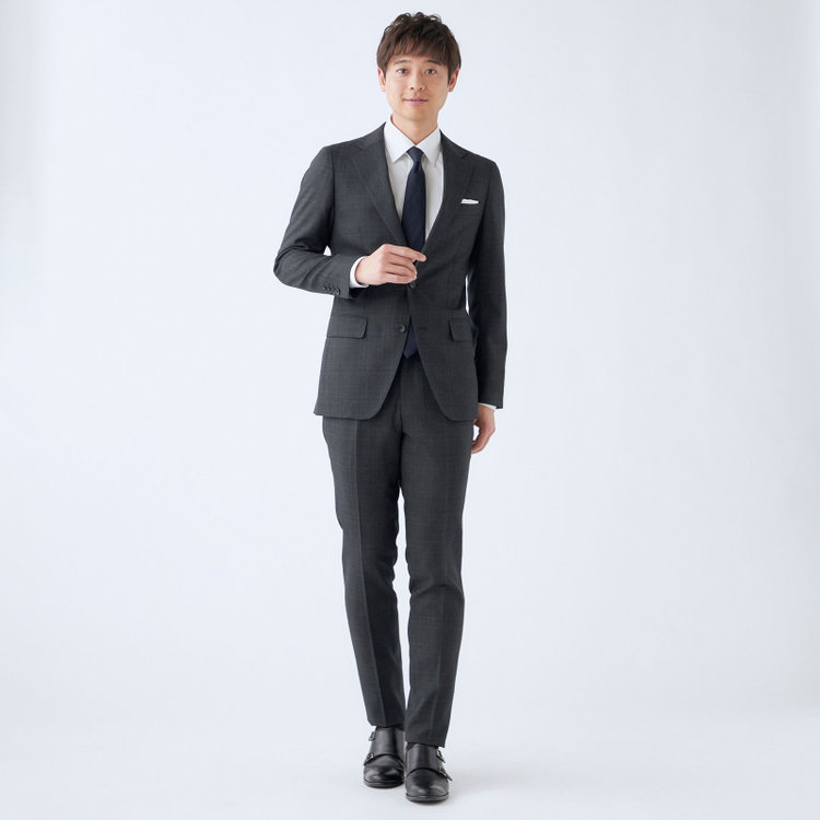 シルバーライン 【発送在庫あり】【CLASSICO TAPERED】【秋冬】2釦シングルスーツ 1タック/グレー×チェック/REDA ACTIVE/NEW ZEALAND MERINO/SHOWER CLEAN/※裾上げ必要 グレー濃色