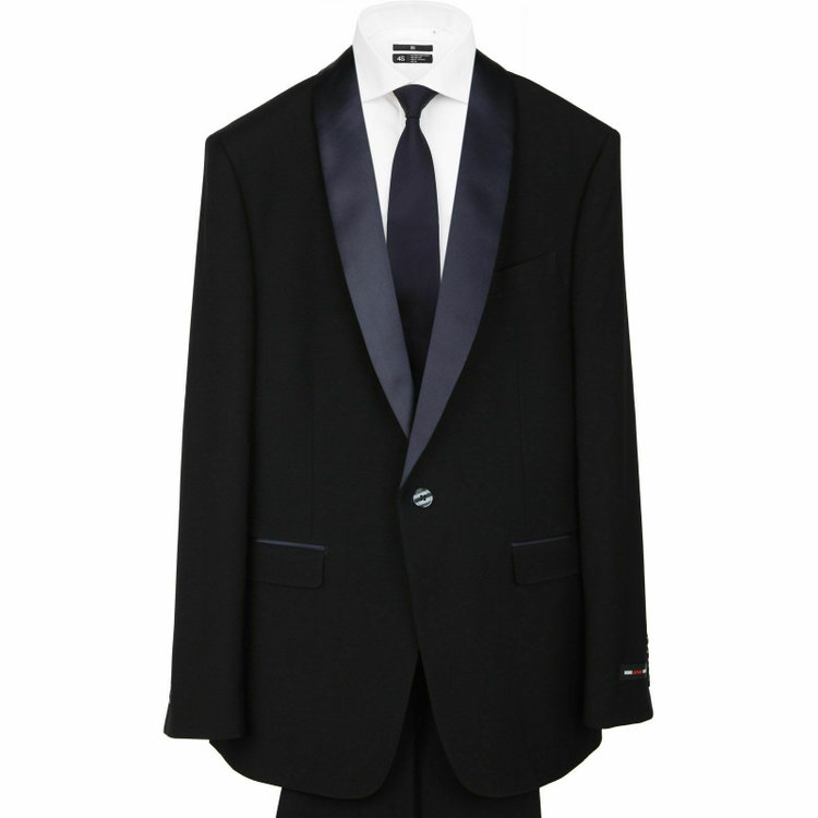 スーツセレクト 【年間】 1釦サテンショールカラーシングルスーツ 0タック/ネイビー/BISHU JAPAN FABRIC ネイビー系(紺)