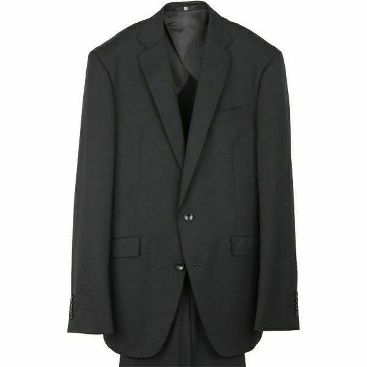 スーツセレクト 【発送在庫あり】【KSW】【年間】【フォーマル対応可】2釦シングルスーツ 0タック/ブラック×ソリッド+SUPER TOUGH 100'S ブラック系(黒)