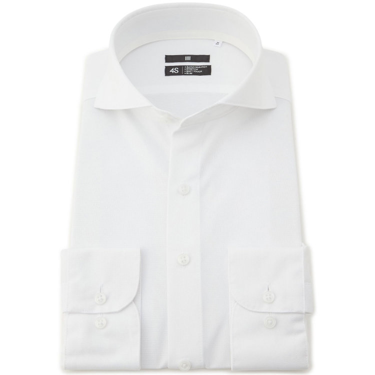 ブラックライン 【発送在庫あり】【WEB限定】【BLACK LINE】ホリゾンタルワイドワイシャツ/ホワイト×ドビー/「4S」スーパーノンアイロン・ストレッチ 白