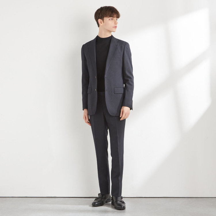 シルバーライン 【CLASSICO TAPERED】【秋冬】コーディネートパンツ付き/2釦シングルスーツ 1タック/ネイビー×グレンチェック+グレーソリッドパンツ/ウエストムーブ/4S SUSTAINABILITY&ECOLOGY FABRIC/※パンツ裾上げ済仕様 紺中間