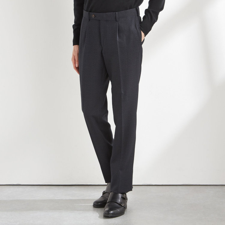シルバーライン 【CLASSICO TAPERED】【秋冬】コーディネートパンツ付き/2釦シングルスーツ 1タック/ネイビー×グレンチェック+グレーソリッドパンツ/ウエストムーブ/4S SUSTAINABILITY&ECOLOGY FABRIC/※パンツ裾上げ済仕様 紺中間