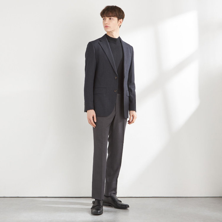 シルバーライン 【CLASSICO TAPERED】【秋冬】コーディネートパンツ付き/2釦シングルスーツ 1タック/ネイビー×グレンチェック+グレーソリッドパンツ/ウエストムーブ/4S SUSTAINABILITY&ECOLOGY FABRIC/※パンツ裾上げ済仕様 紺中間