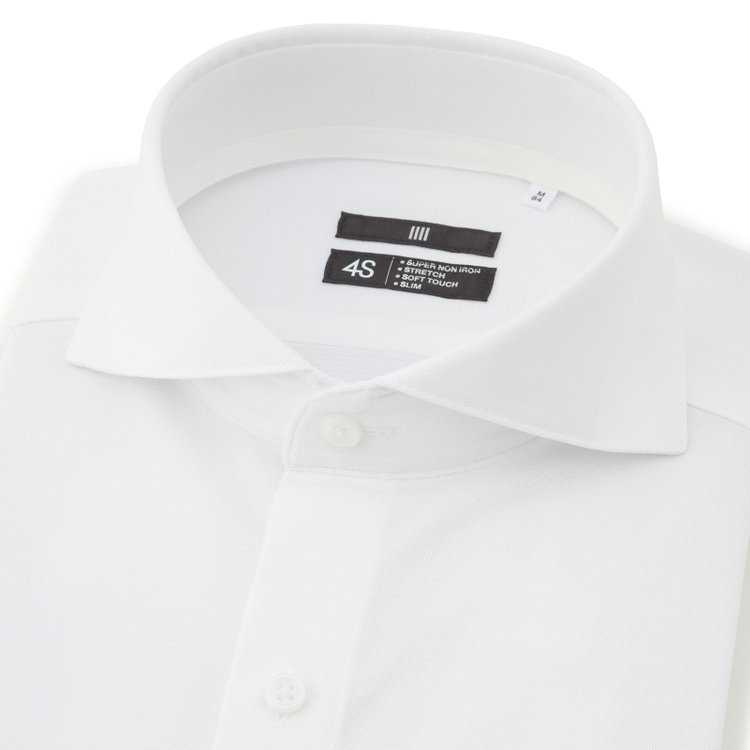 ブラックライン 【発送在庫あり】【WEB限定】【BLACK LINE】ホリゾンタルワイドワイシャツ/ホワイト×ドビー/「4S」スーパーノンアイロン・ストレッチ 白