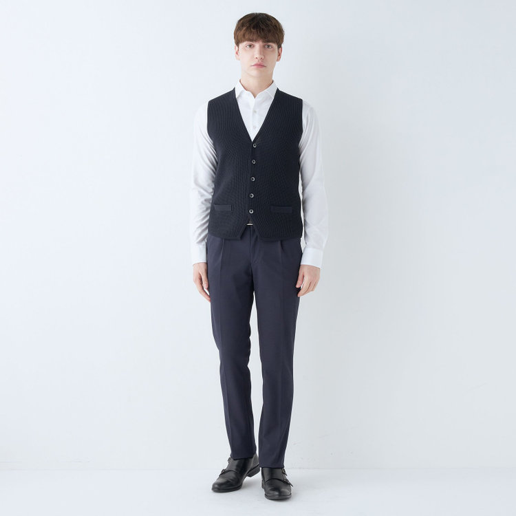 シルバーライン 【CLASSICO TAPERED】【春夏】1タックテーパードパンツ/ネイビー/ウエストシャーリング/RIRANCHA/裾上げ済仕様 紺中間