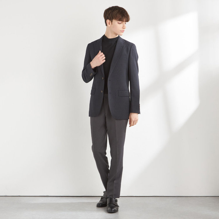 シルバーライン 【CLASSICO TAPERED】【秋冬】コーディネートパンツ付き/2釦シングルスーツ 1タック/ネイビー×グレンチェック+グレーソリッドパンツ/ウエストムーブ/4S SUSTAINABILITY&ECOLOGY FABRIC/※パンツ裾上げ済仕様 紺中間