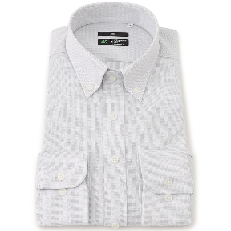 ブラックライン 【発送在庫あり】【BL】【スーパーノンアイロン】ボタンダウンドレスワイシャツ/グレー×ドビー/SUPER NON IRON 4S SUSTAINABLE/Oil guard グレー淡色