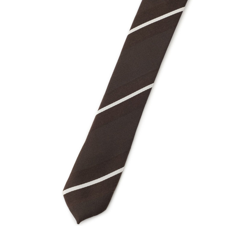 ブラックライン 【BLACK LINE】シルクブレンドストライプネクタイ 7.5cm幅/ブラウン×ホワイト その他