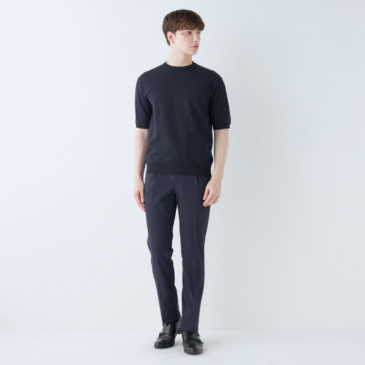 シルバーライン 【CLASSICO TAPERED】【春夏】1タックテーパードパンツ/ネイビー/ウエストシャーリング/RIRANCHA/裾上げ済仕様 紺中間