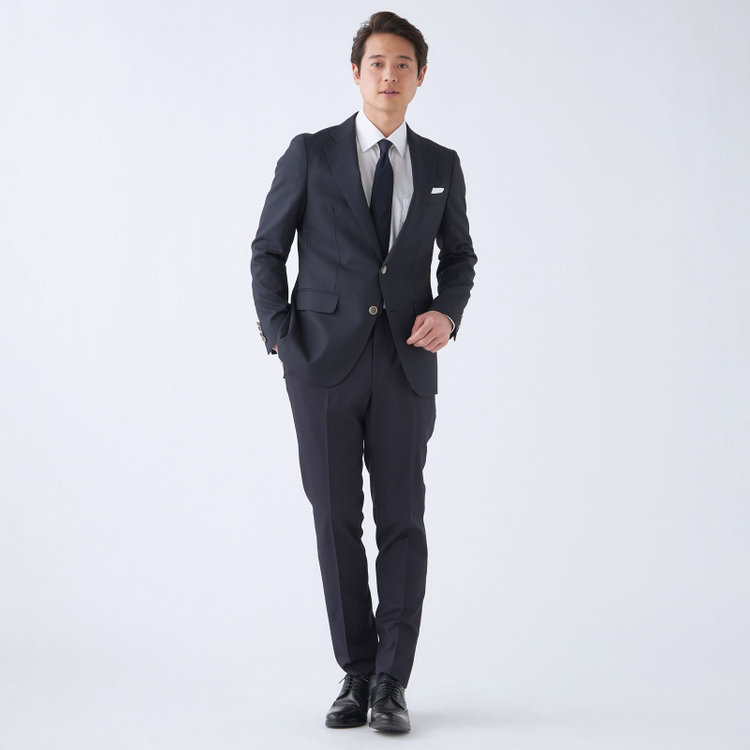 スーツセレクト 【発送在庫あり】【CLASSICO TAPERED】【年間】ウールブレンド2釦ジャケット/ネイビー×ソリッド+メタル釦 ネイビー系(紺)