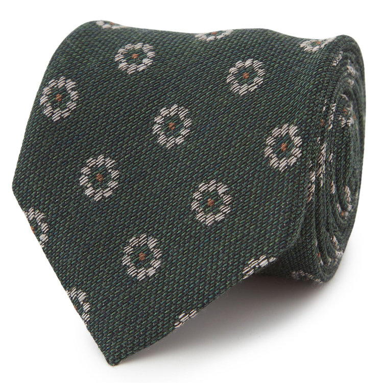 シルバーライン 【発送在庫あり】【SILVER LINE】コットンウールシルク小紋ネクタイ 8.5cm幅/グリーン/ITALIAN FABRICS その他