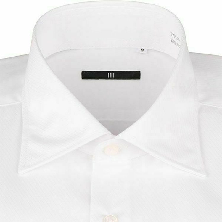 ブラックライン 【発送在庫あり】【BLACK LINE】【形態安定】ワイドカラードレスワイシャツ/ホワイト×ドビーツイル 白